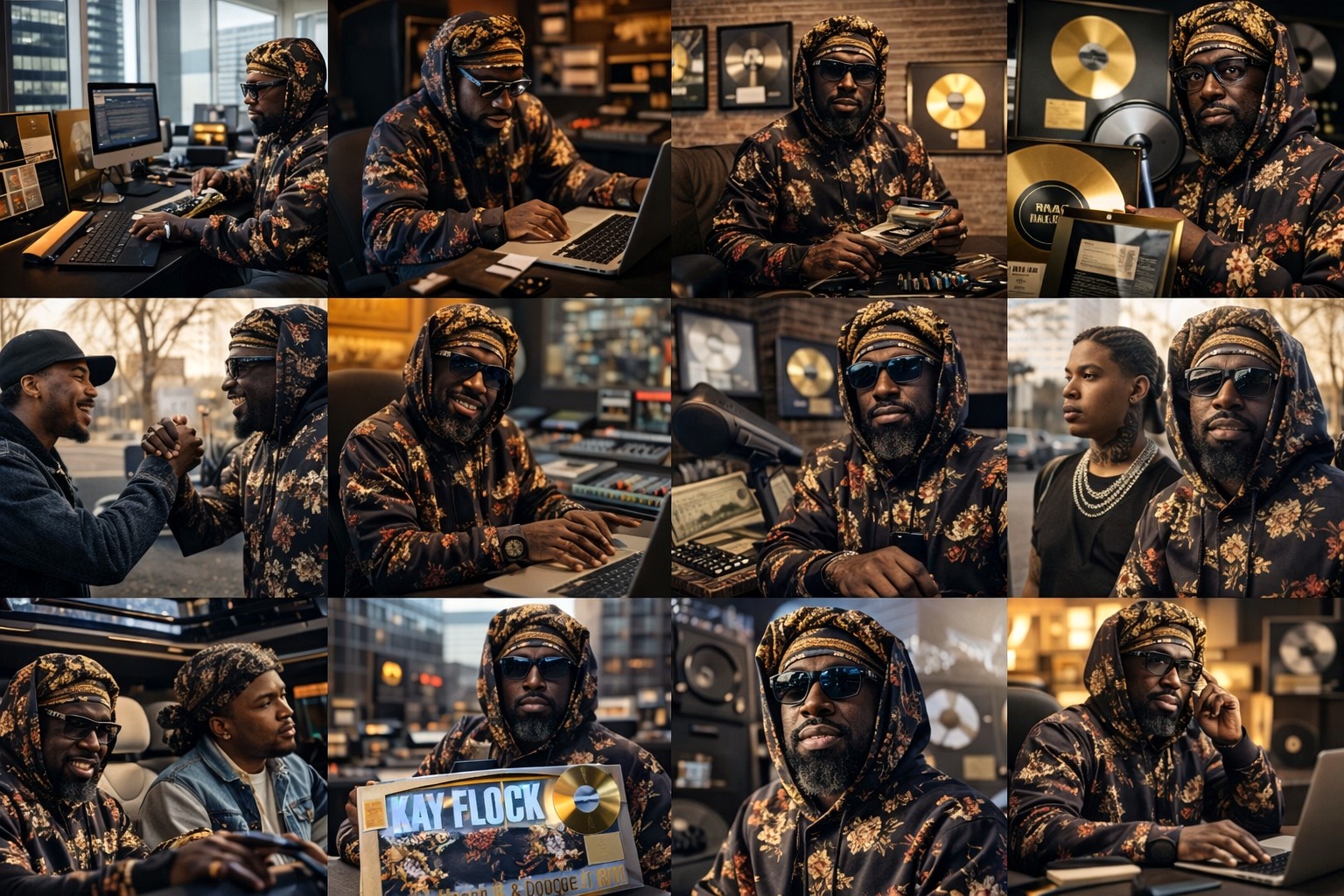 Full collage of twelve AI-assisted editorial images of Yasheen Vickers.