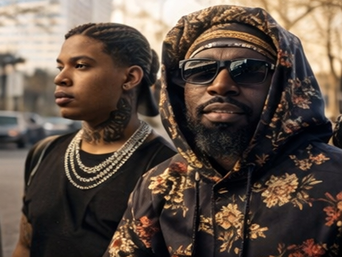 AI-assisted editorial image of Yasheen Vickers standing alongside another person in an outdoor setting.